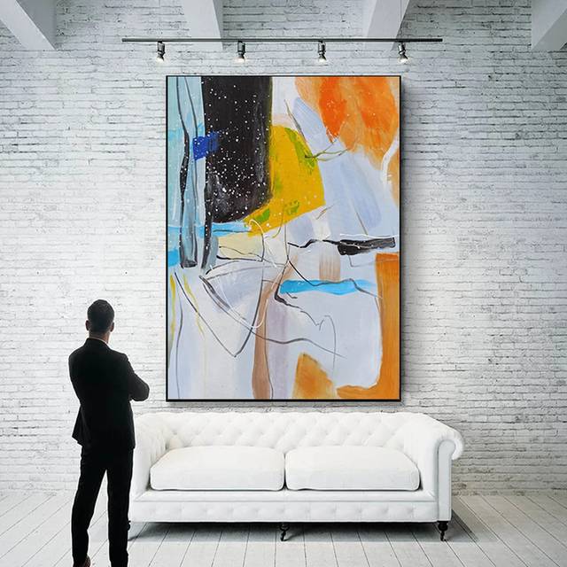 White Handmade Hand-painted Orange Painting Modern Abstract Canvas JNN04